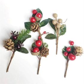 img 3 attached to 20-Pack искусственных красных ягодных цветочных украшений для рождественских венков, украшений для рождественских елок - мини-ветви сосны Firlar с ягодами остролиста
