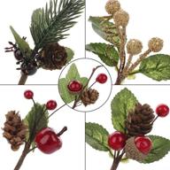 20-pack artificial red berry flower ornaments for christmas wreaths, xmas trees decorations - firlar mini pine tree branches with holly berries logo