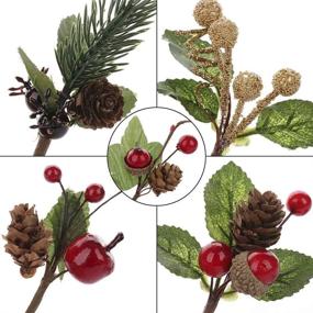 img 4 attached to 20-Pack Artificial Red Berry Flower Ornaments For Christmas Wreaths, Xmas Trees Decorations - Firlar Mini Pine Tree Branches With Holly Berries