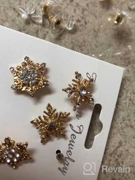 img 1 attached to ❄️ CEALXHENY Snowflake Earrings: Sparkling Rhinestone Crystal Studs for Women and Girls - Perfect Holiday Party Gift Set review by Christine Smith