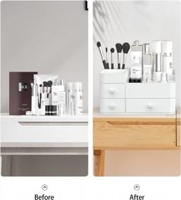 img 1 attached to White Makeup Organizer For Vanity - Cosmetic Storage Box With Drawers, Large Desk Organizer For Lipstick, Brushes, Skincare, Lotions, Perfumes, Eyeshadow & Nail Polish Bathroom Countertops