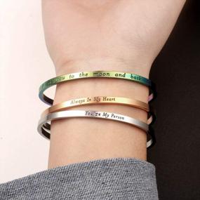 img 2 attached to Inspiring Engraved Stainless Steel Bracelets For Women - Anti-Allergy And Durable Cuff Bangle - Adjustable And Available In 18K Gold, Black, And Rainbow Colors - Perfect Gift For Girls
