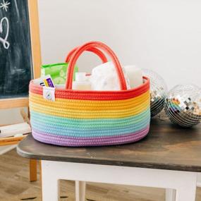 img 2 attached to Organic Rainbow Rope Diaper Caddy: Nursery Storage Basket And Organizer For Baby Diapers, Ideal For Rainbow-Themed Decor And Baby Baskets