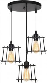 img 2 attached to HAITRAL 3-Light Industrial Kitchen Light Fixtures, Geometric Hanging Chandelier For Dining Room, Black Metal Adjustable Pendant Light Fixtures For Living Room