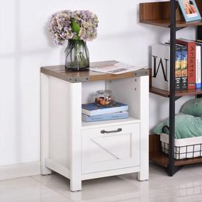 img 1 attached to Stylish Farmhouse Side Table With Ample Storage Space In White For Your Living Room - HOMCOM