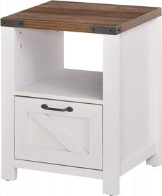 img 2 attached to Stylish Farmhouse Side Table With Ample Storage Space In White For Your Living Room - HOMCOM