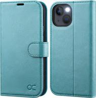 rfid blocking wallet case for iphone 13 mini - pu leather flip folio cover with card slots, kickstand, and shockproof tpu inner shell - mint green (5.4 inch) logo