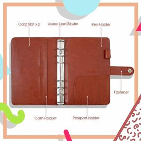 img 3 attached to Budget-Friendly A6 Notebook Binder: 6 Ring Refillable Loose-Leaf Folder With 12 Pcs Clear Plastic Zipper Envelopes, Card Pockets, Pen Holder And Label Stickers - Brown