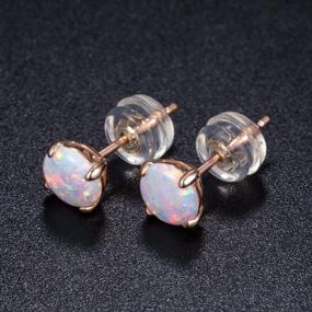 img 1 attached to GEMSME 10K Solid Yellow/White/Rose Gold 6.00Mm Round Fire Opal Stud Earrings Hypoallergenic Gift Jewelry For Women