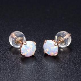 img 2 attached to GEMSME 10K Solid Yellow/White/Rose Gold 6.00Mm Round Fire Opal Stud Earrings Hypoallergenic Gift Jewelry For Women