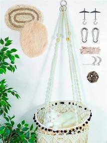 img 4 attached to 🐱 Luxe Cat Macrame Hammock: Hanging Cat Hammock Chair for Big Cats, Boho Cat Swing Bed with Catnip Cushion and Scratching Mat