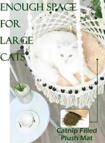 img 1 attached to 🐱 Luxe Cat Macrame Hammock: Hanging Cat Hammock Chair for Big Cats, Boho Cat Swing Bed with Catnip Cushion and Scratching Mat