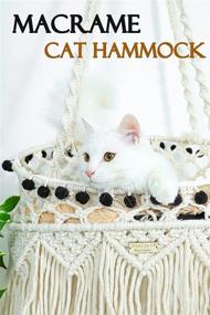 img 3 attached to 🐱 Luxe Cat Macrame Hammock: Hanging Cat Hammock Chair for Big Cats, Boho Cat Swing Bed with Catnip Cushion and Scratching Mat