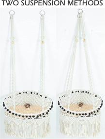 img 2 attached to 🐱 Luxe Cat Macrame Hammock: Hanging Cat Hammock Chair for Big Cats, Boho Cat Swing Bed with Catnip Cushion and Scratching Mat