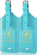 2 pack sky blue leather luggage tags - cute cruise id labels with privacy cover for women, men, adults & kids! logo