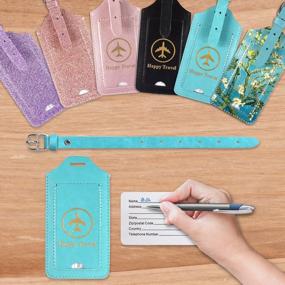 img 3 attached to 2 Pack Sky Blue Leather Luggage Tags - Cute Cruise ID Labels With Privacy Cover For Women, Men, Adults & Kids!