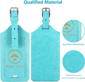 img 1 attached to 2 Pack Sky Blue Leather Luggage Tags - Cute Cruise ID Labels With Privacy Cover For Women, Men, Adults & Kids!