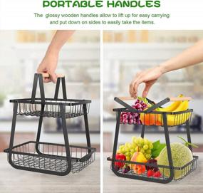 img 2 attached to Organize Your Kitchen With TBMax'S 2 Tier Fruit Basket: Metal Wire Fruit Bowl With Wooden Handle For Produce, Snack And Bread Storage In Sleek Black Design.
