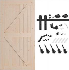 img 4 attached to SMARTSTANDARD 42x84 Sliding Barn Door Kit: DIY Unfinished Solid Spruce Wood Panelled Slab, K-Frame, Natural Finish - Includes 7ft Hardware & Handle