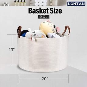 img 3 attached to White Round Cotton Rope Basket 20''X13'', Large Woven Storage Baskets With Leather Handles, LONTAN Blanket Basket Baby Laundry Hamper Dog Toy Basket For Living Room