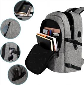 img 2 attached to Рюкзак для ноутбука Mancro 17,3 дюйма, большой рюкзак для ноутбука с USB-портом для зарядки, деловой рюкзак для мужчин и женщин с защитой от кражи, прочная легкая школьная сумка для колледжа, серый