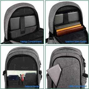 img 1 attached to Рюкзак для ноутбука Mancro 17,3 дюйма, большой рюкзак для ноутбука с USB-портом для зарядки, деловой рюкзак для мужчин и женщин с защитой от кражи, прочная легкая школьная сумка для колледжа, серый
