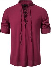 img 3 attached to LucMatton Men'S 100% Cotton Retro Long Sleeve Lace-Up Shirts For Medieval, Viking, Hippie Look