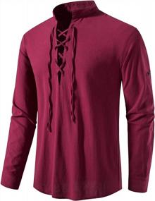 img 4 attached to LucMatton Men'S 100% Cotton Retro Long Sleeve Lace-Up Shirts For Medieval, Viking, Hippie Look