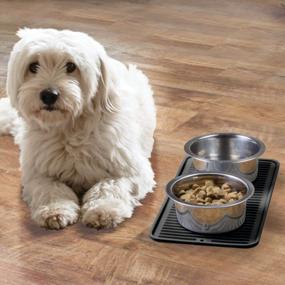 img 3 attached to Premium Quality Square Pet Food And Water Bowl Feeding Mat - Non-Slip, Durable Silicone Placemat For Dogs & Cats - MDesign Linelle Collection