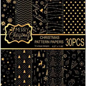 img 4 attached to Christmas Pattern Paper Set - 30 Sheets Of A4 Size Black And Gold Festival Decorative Craft Paper With Double-Sided Printing For Card Making And Scrapbooking, Featuring 10 Unique Designs By MIAHART