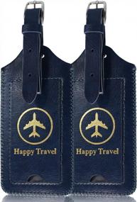 img 4 attached to Leather Luggage Tags 2 Pack With Privacy Cover - Suitcase ID Labels For Women, Men, Kids - Dark Blue Travel Bag Identifiers