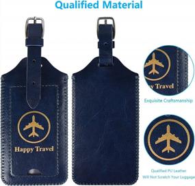img 1 attached to Leather Luggage Tags 2 Pack With Privacy Cover - Suitcase ID Labels For Women, Men, Kids - Dark Blue Travel Bag Identifiers