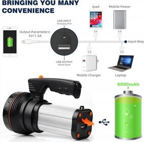 img 1 attached to 35W Rechargeable Handheld Flashlight - 9000 Lumens Spotlight, IPX45 Waterproof & USB Output 6600MAh For Home/Outdoor Use