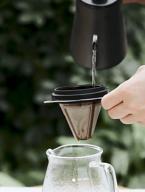 stainless steel coffee filter with wooden spoon - paperless 1-2 cup micage drip filter that fits most cups - black color logo