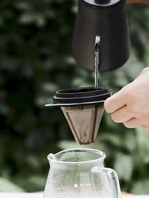 img 4 attached to Stainless Steel Coffee Filter With Wooden Spoon - Paperless 1-2 Cup Micage Drip Filter That Fits Most Cups - Black Color