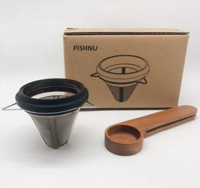 img 3 attached to Кофейный фильтр из нержавеющей стали с деревянной ложкой - безбумажный капельный фильтр Micage на 1-2 чашки, который подходит для большинства чашек - черный цвет