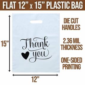 img 3 attached to 50 Pack White Heart Thank You Bags для малого бизнеса - пластиковые хозяйственные сумки премиум-класса с прочными ручками