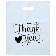 50 pack white heart thank you bags for small business - premium thickness plastic shopping bags with durable handles logo