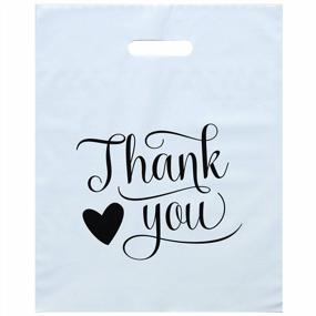 img 4 attached to 50 Pack White Heart Thank You Bags для малого бизнеса - пластиковые хозяйственные сумки премиум-класса с прочными ручками