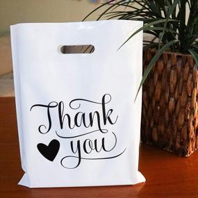 img 1 attached to 50 Pack White Heart Thank You Bags для малого бизнеса - пластиковые хозяйственные сумки премиум-класса с прочными ручками