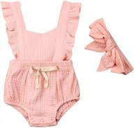cute and comfy yoawdats romper for baby girls with ruffle sleeves and headband logo