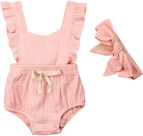 img 4 attached to Cute And Comfy Yoawdats Romper For Baby Girls With Ruffle Sleeves And Headband