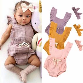 img 3 attached to Cute And Comfy Yoawdats Romper For Baby Girls With Ruffle Sleeves And Headband