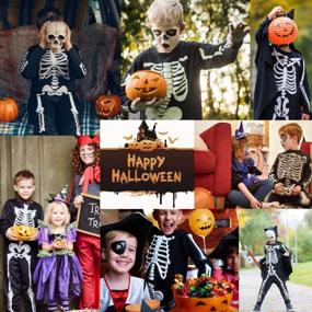 img 1 attached to Funnycokid/костюмы скелета на Хэллоуин для мальчиков и девочек, комбинезон на молнии с 3D-графикой, комбинезон на молнии для детей 7-14 лет