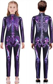 img 4 attached to Funnycokid Boys Girls Halloween Skeleton Costumes 3D Graphic Bones Catsuit Zip Up Jumpsuit 7-14 Years Old