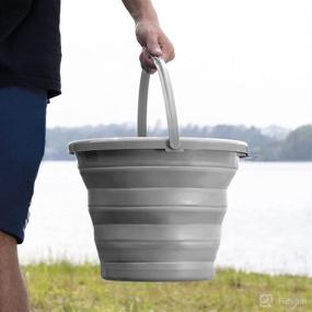 img 3 attached to 🪣 Navaris 1.3 Gallon Collapsible Bucket - Portable Pail with Handle for Camping, Beach, Gardening, Fishing, Water, Washing - Size M, Gray