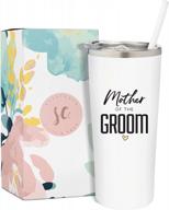 stylish vacuum insulated stainless steel tumbler with straw for mother of the groom - perfect gift for engagement announcement, bridal party and travel (22 oz, white) logo