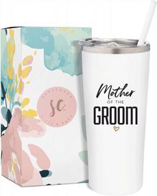 img 4 attached to Stylish Vacuum Insulated Stainless Steel Tumbler With Straw For Mother Of The Groom - Perfect Gift For Engagement Announcement, Bridal Party And Travel (22 Oz, White)