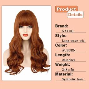 img 2 attached to Получите сочные длинные волны с черным париком NAYOO с челкой - термостойкий синтетический волнистый парик для женщин темно-рыжего оттенка