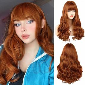 img 4 attached to Get Luscious Long Waves With NAYOO Black Wig With Bangs - Heat Resistant Synthetic Wavy Wig For Women In Auburn Shade